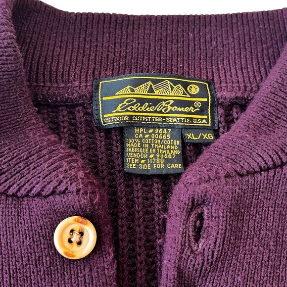 Vtg Eddie Bauer Men Henley Pullover Knit Sweater XL Burgundy Fisherman Outdoor - Picture 7 of 11